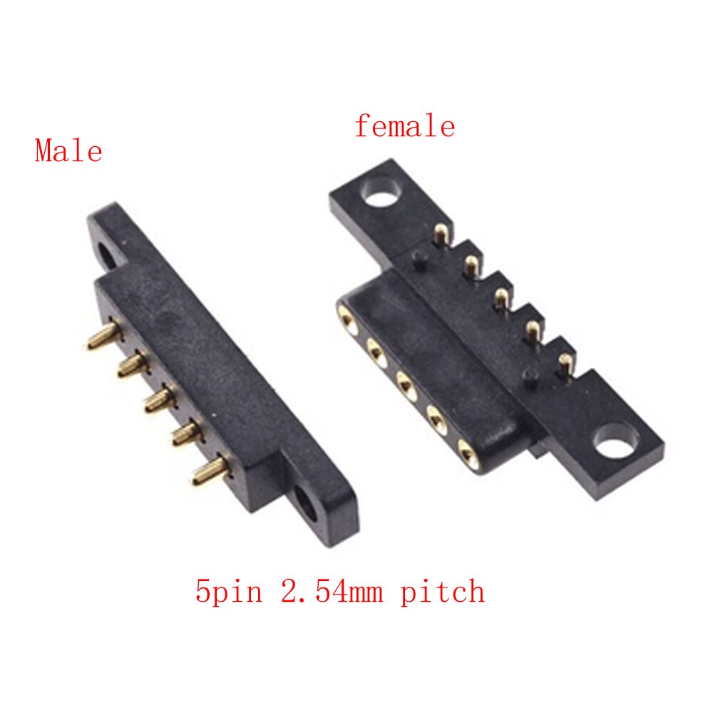 1-3Pair Spring Loaded Connector Pogo Pin 5 Pin 2.54 mm Pitch Through Holes PCB Vertical With Flange Panel Mount Single Row Strip