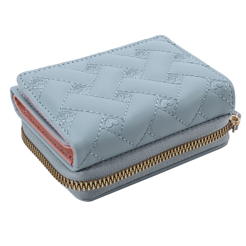 Portefeuilles Voor Vrouwen Mode Pu Lederen Geborduurde Liefde Tri-Fold Kleine Portemonnee Kawaii Schattige Kaarthouder Multi-Card Slot Muntportemonnees