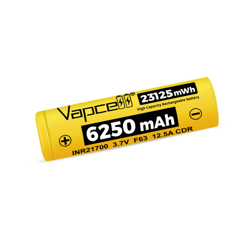 Highest capacity Vapcell 21700 F63 6250MAH 12.5A lithium battery for flashlights and toy cars