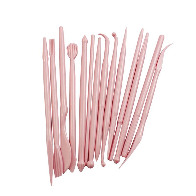 14 Pcs Cake Carved Kit Fondant Cake Sugar Flower Sculpture Group Shaping Baking DIY Tools Mold(Pink)