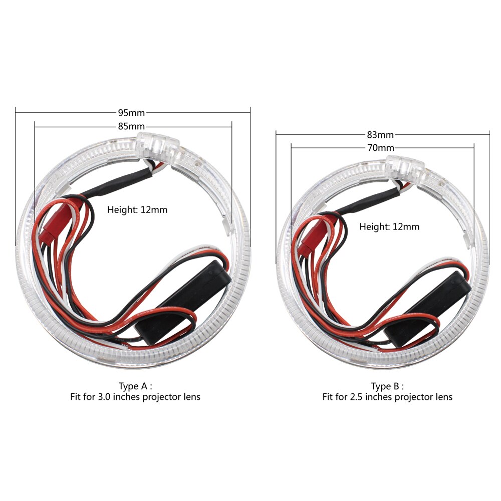 Taochis 80mm 95mm led anel óptico luz guia headlightswhite cor anjo olhos para bmw benz chevrolet toyota mazda honda vw