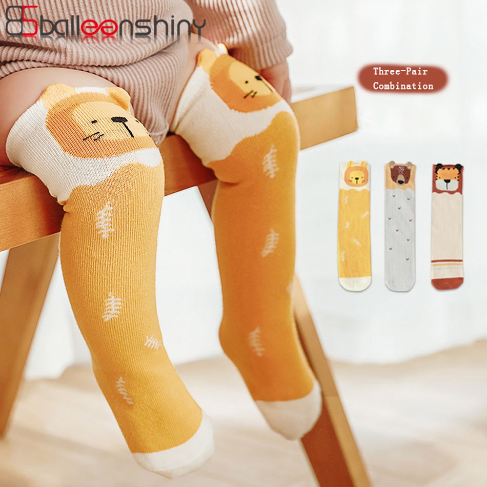 Balleenshiny 3Pairs Cartoon Dieren Baby Sok Voor Meisje Jongen Kleine Leeuw Konijn Fox Kids Sok Katoen Knie Hoge Baby peuter Sok