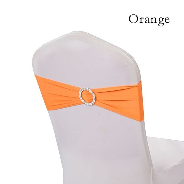 DEAREST 25PCS Spandex Chair Bands Spandex Chair Sash Stretch Lycra chair bands with buckle Wedding Decoration free Ship: orange