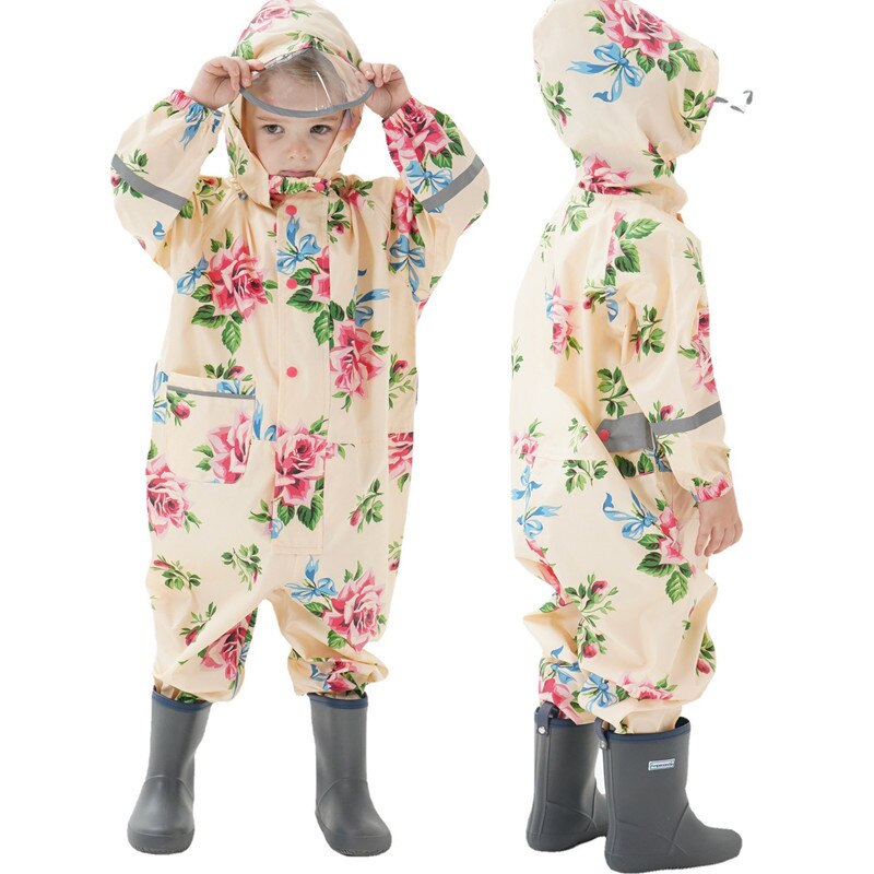Kids Raincoat Cartoon Toddler Clothing Boys Hooded Jumpsuit For Infant Girls 1-10 Years Rainwear Children Rain Pants: flower-4 / XL(110-120cm)