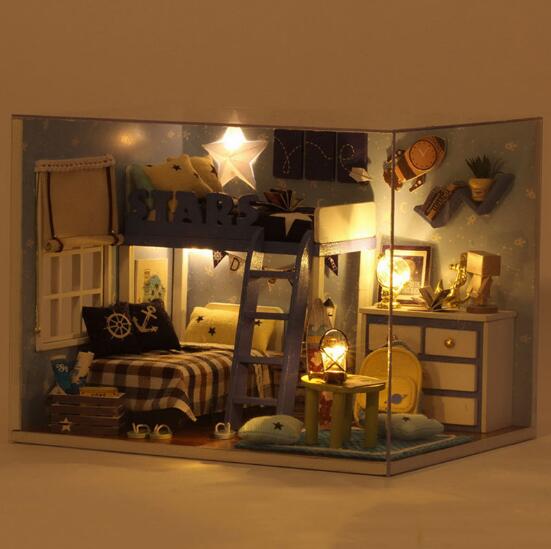 H005 Neue 1:12 Puppe Haus Miniatura holzpuppenhaus miniatur schlafzimmer umfassen möbel, Licht, staubschutzhülle