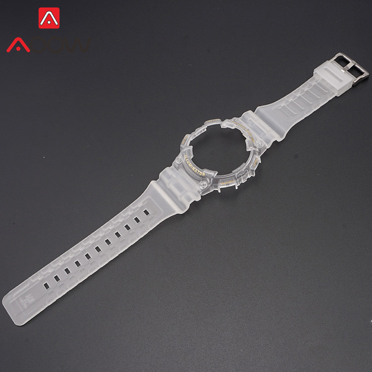Resin Strap Bezel for Casio AQ-S810W AQS810 Sport Waterproof Men Replacement Bracelet Watch Band Protective Case Transparent: Transparent gold