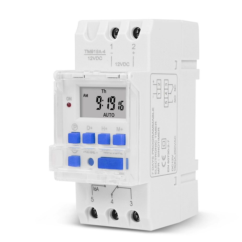 16A DIN RAIL Mount Electronic 7 Days Programmable Digital Industrial Time Switch Relay Timer Control: 12V DC AC blue