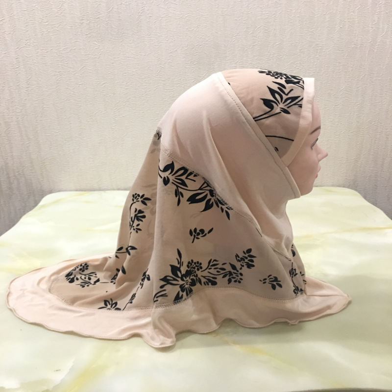 Casquette de prière Hijab en soie pour bébé, prix bas, soleil diamant, adapté aux enfants musulmans de 2 à 6 ans, foulard islamique instantané: beige
