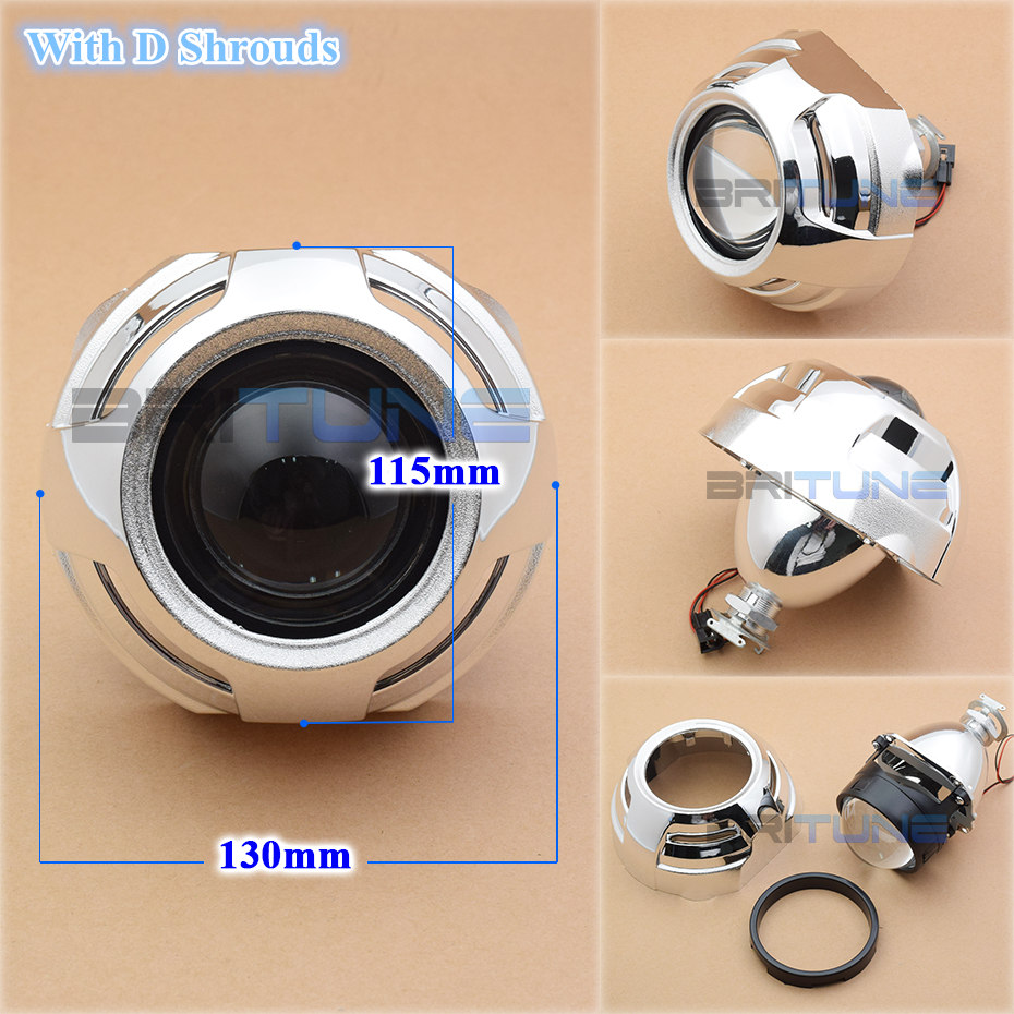 Britune Bi-xenon Lens H7 H4 HID Projector Headlight Lenses 2.5'' For Auto Car Lights Accessories Retrofit DIY Use H1 Light Bulbs: With D Shrouds