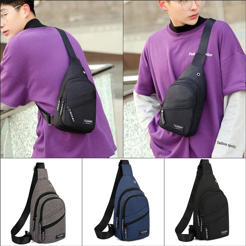 Men's Shoulder Bag Sling Chest Pack Canvas USB Charging Sports Crossbody Handbags For Men Chest Bags Belt Waist Packs