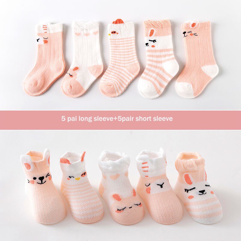 10 Pairs Baby Jongens Lente/Herfst Sokken Cartoon Beer Kids Ademend Warm Houden Floor Anti-Slip Meisjes Sokken: A / M12-36Month 12-14CM