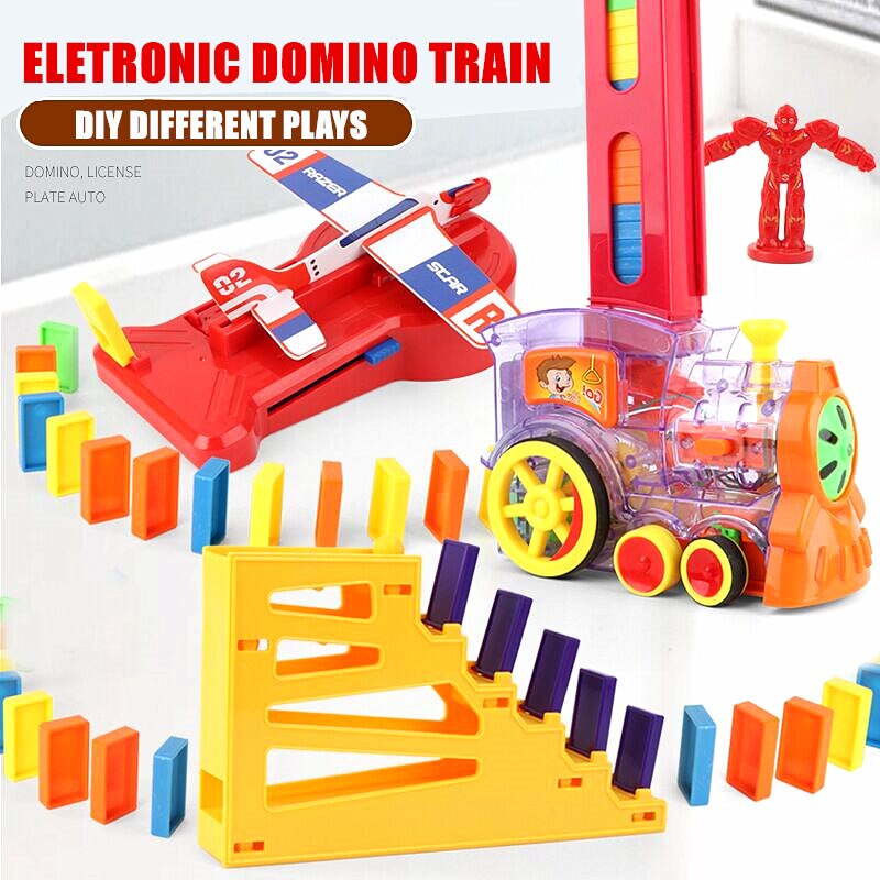 Dominos voiture électrique modèle Juguetes véhicule éducatif maison jouets blocs Train Domino jeu pour enfants garçon fille