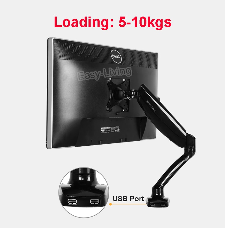 Gasveer Full Motion Desktop 10 &quot;-27&quot; Lcd Monitor Houder Led Computer Arm Mount Met 2 Usb poort Laden 5-10kgs DLB502-H