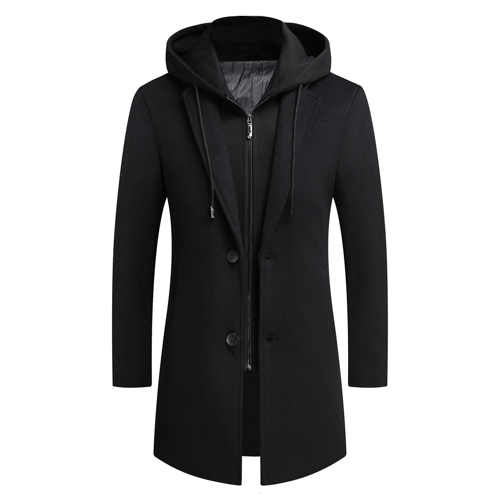 Männer Mit Kapuze Wolle Jacke Winter Herbst Herren Lange Winddicht Wolle Mantel lässig Dicken schlank passen Jacke Männlichen modisch Koreanische für Junge