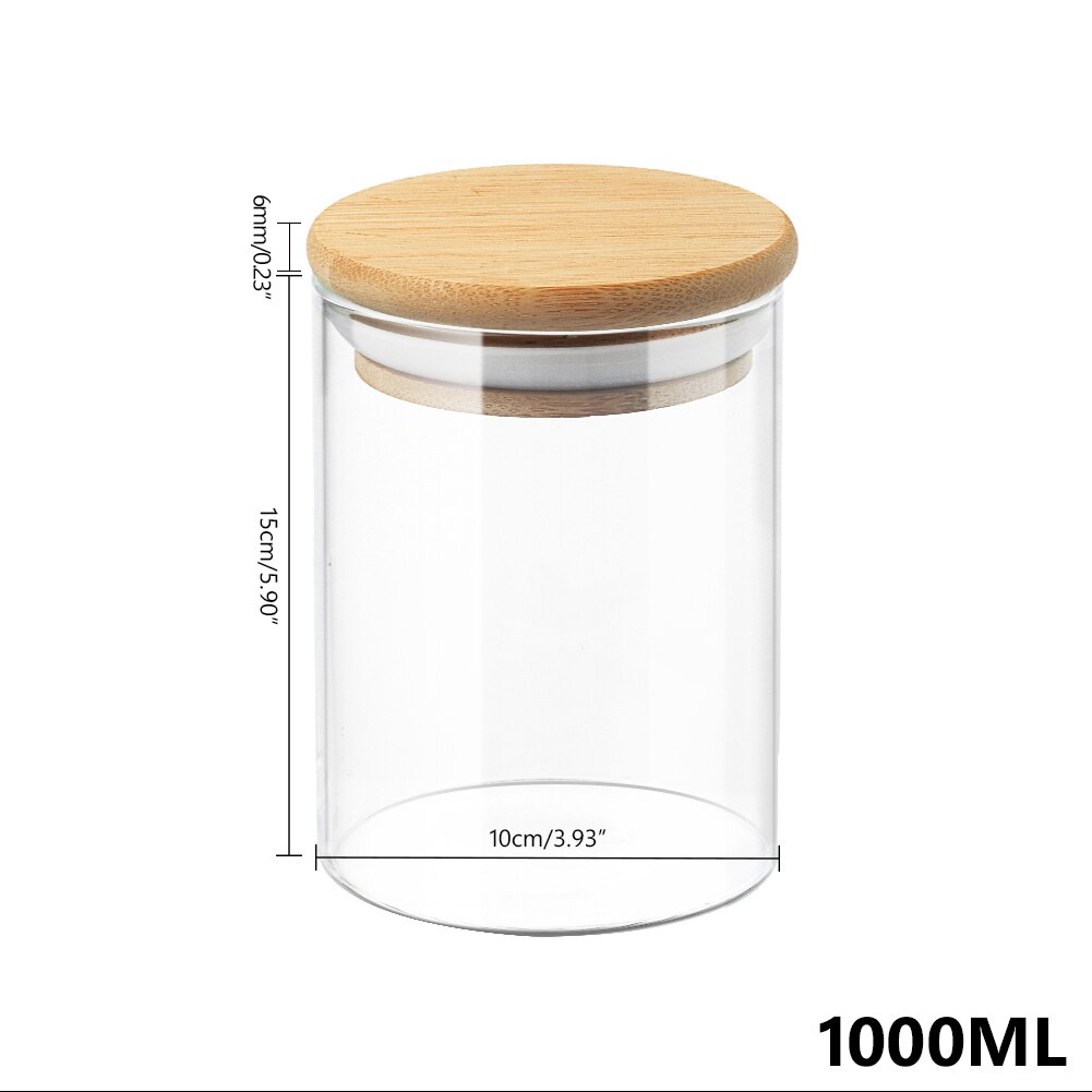 Afgesloten Glazen Pot Met Bamboe Deksel Bus Voedsel Opslag Keuken Flessen Container Voor Losse Thee Bean Suiker Zout Koffie: 1000ml 10x15cm