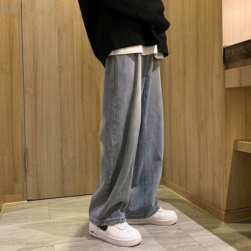 Men Jeans Denim Plus Size 2XL Loose Simple Solid All-match Vintage Soft Korean Style Leisure Straight Trendy Streetwear