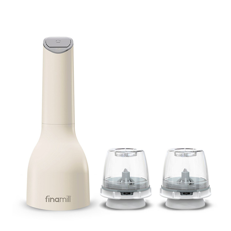 Finamill Electric Pepper Grinder Household One-handed Automatic Sea Salt Pepper Sesame Seasoning Grinding Bottle: Light Grey