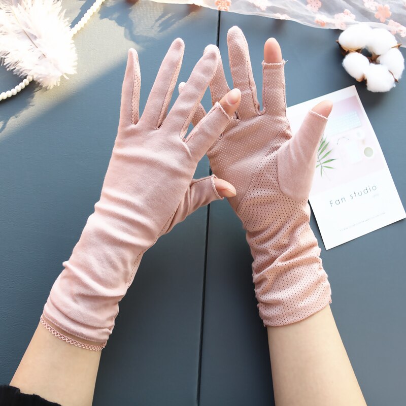 2025 Summer Women's gloves Thin Mid Length Cotton Sun Protection Driving Gloves Fingerless gloves for Women: GRAY