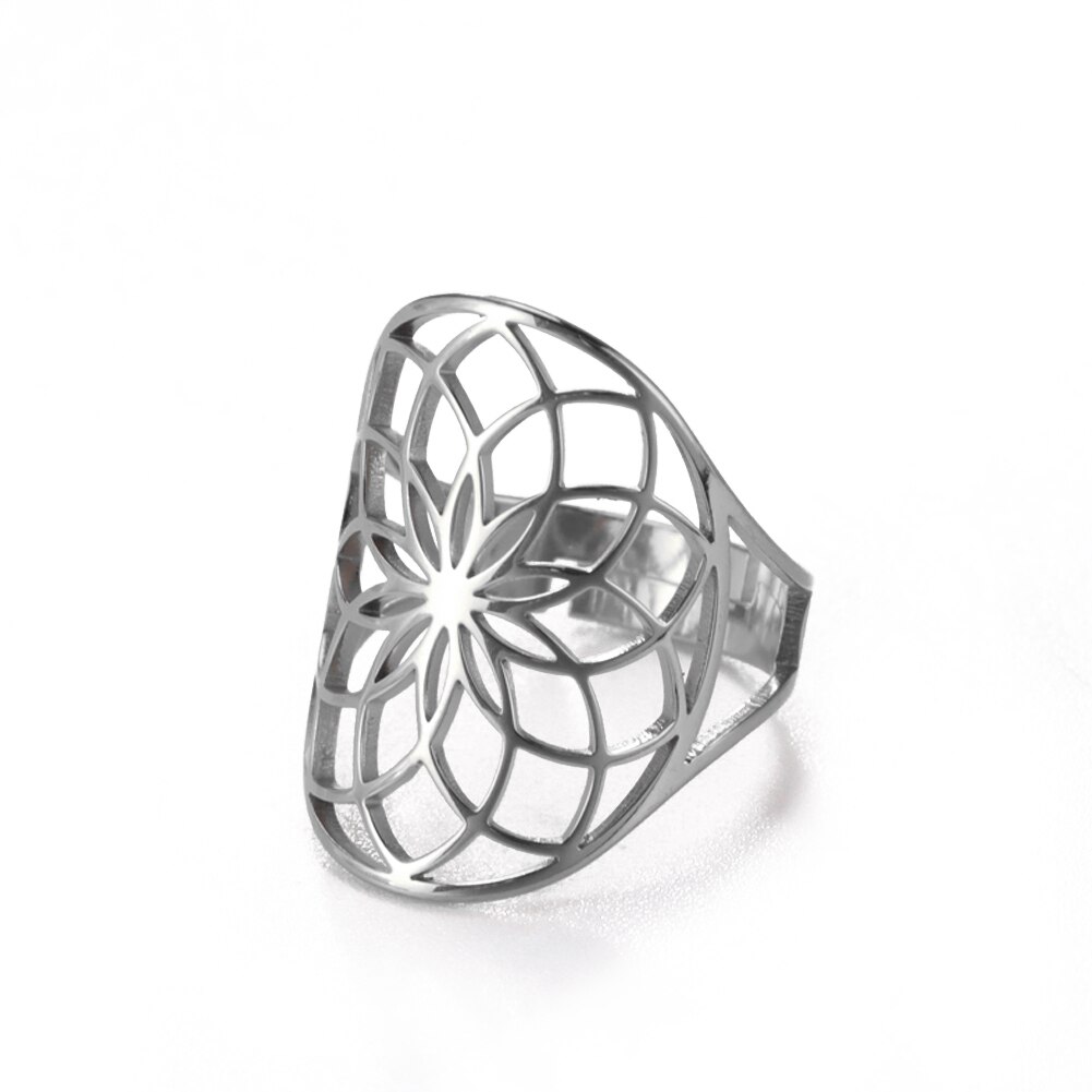 LIKGREAT Anelli regolabili con fiore della vita Vintage per le donne nuovo anello in acciaio inossidabile vichingo regalo di gioielli con amuleto con geometria sacra: Vino Rosso