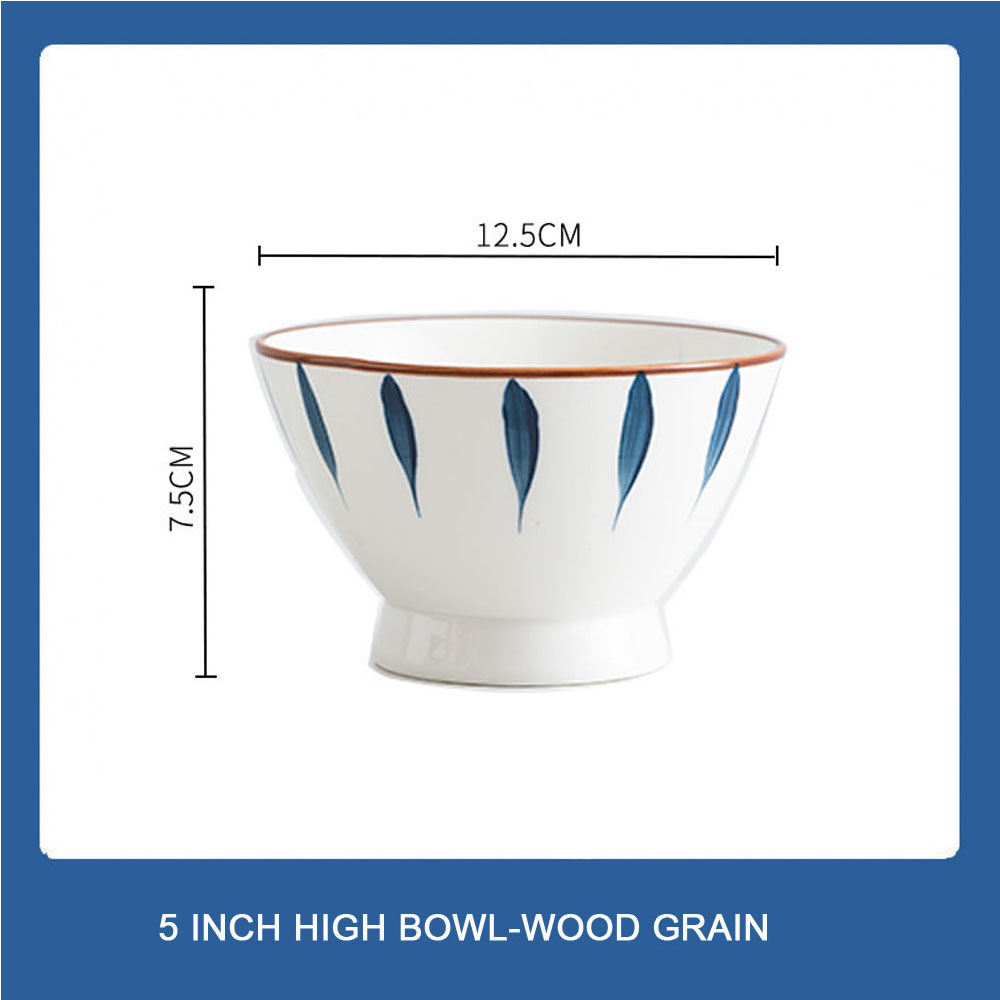 Japanse Ramen Kom, Keramische Kom, Servies, Hoge Voet Hoed Kom, Grote Soepkom, thuis Netto Blauw En Wit Porselein: Blue Line