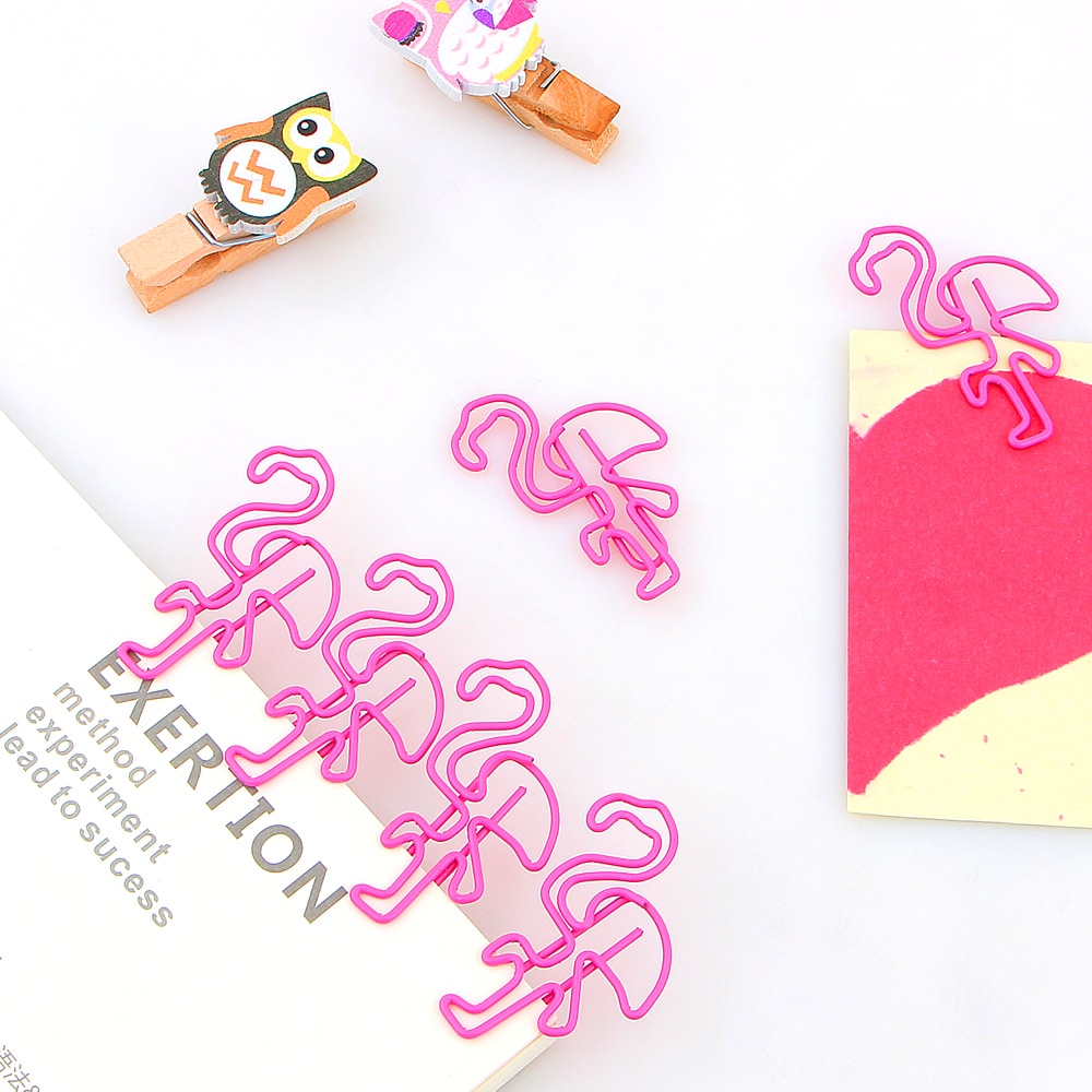 10/ parti smukke lyserøde flamingo bogmærke planlægger papirclips metal materiale bogmærker til bog papirvarer skole kontorartikler