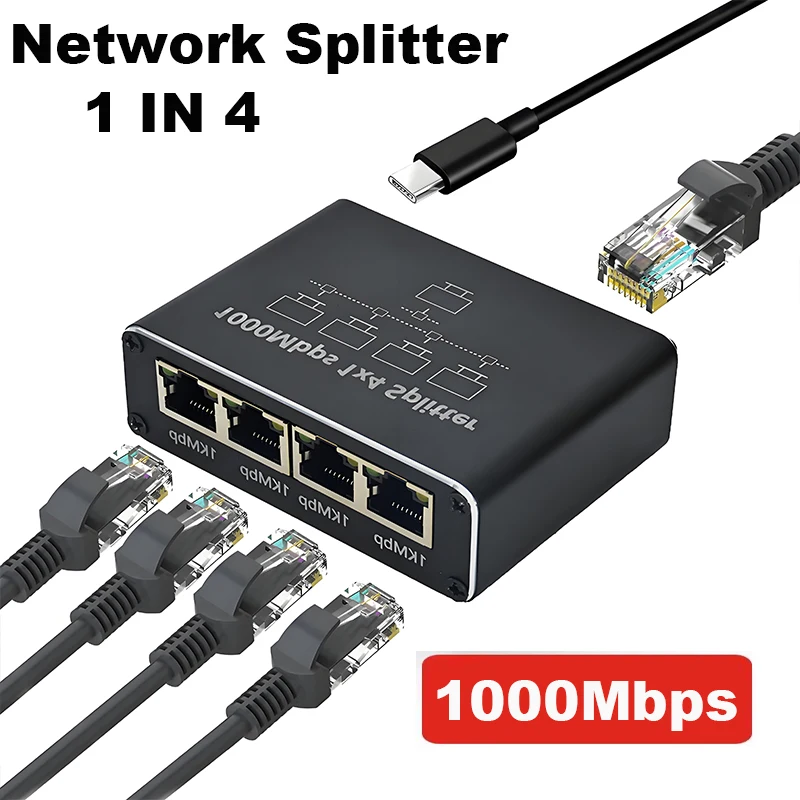 Gigabit ethernet splitter 1 to 2/3/4, 1000 mbps  rj45 lan internet splitter til computer/hub/switch/router/set-top boks/digital-tv: Hvid