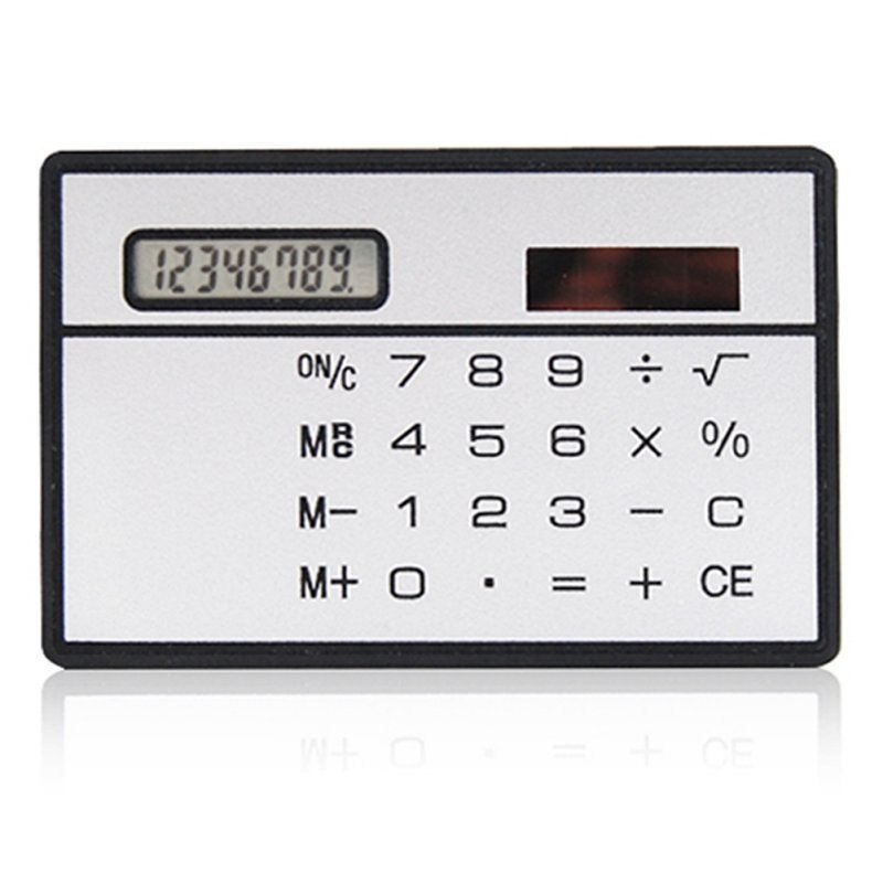 1PCs Mini Calculator Ultra Thin Credit Card Sized 8-Digit Portable Solar Powered Pocket Calculators Office School Supplies: White