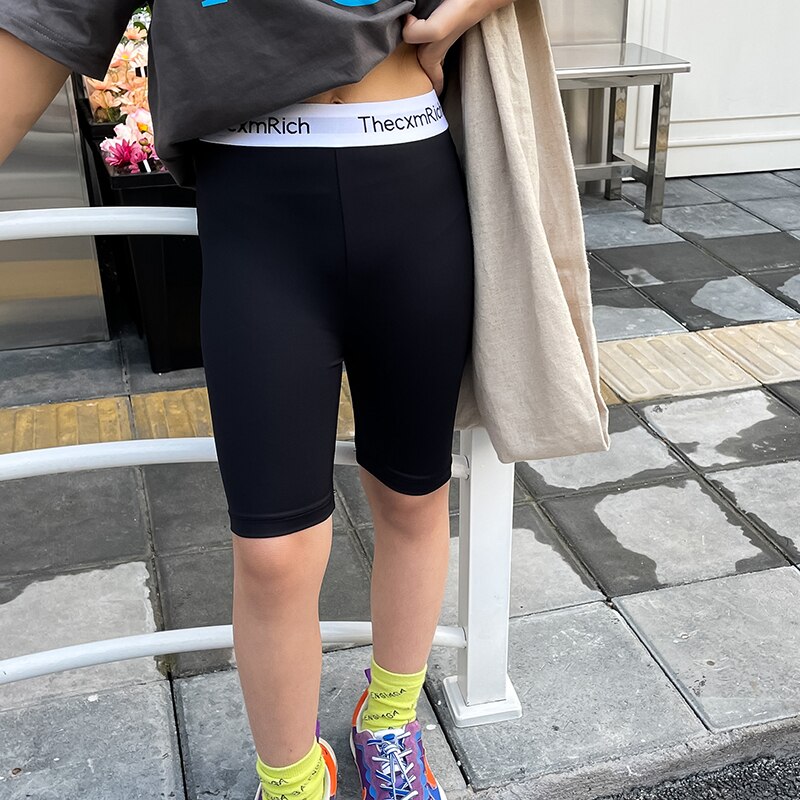 Primavera autunno ragazze Biker Leggings Leggings per bambini bambini stretti Activewear vita lettera magro estensibile 4-13Y: 140 (9T 10T)