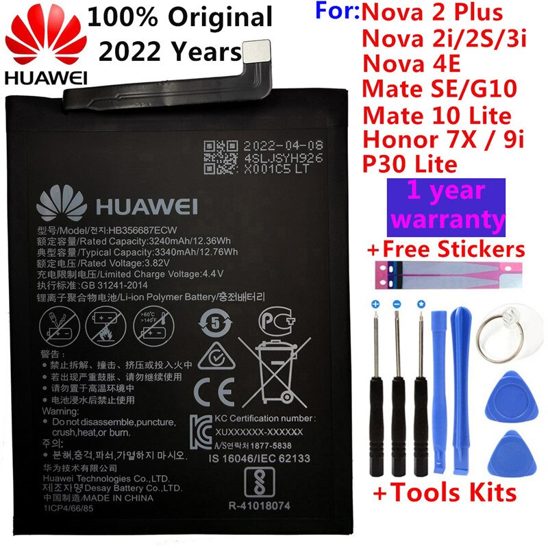 Original Battery For Huawei Honor Mate Nova 2 3 5C 5A 6A 7 7C 7A 7X 8 8A 8C 8X P8 9 Y9 P9 10 P10 20 P20 Lite Pro Plus Batteries: HB356687ECW