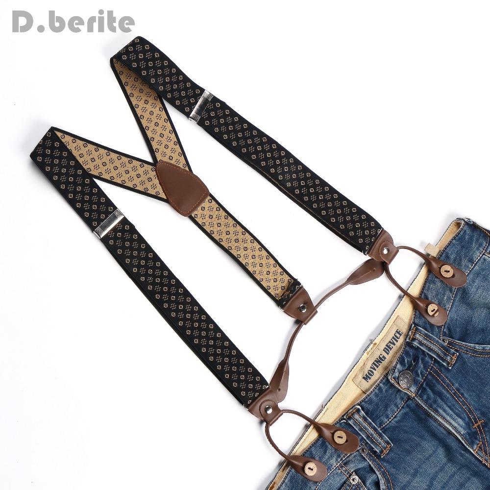 Mænd kvinder justerbare knapper stil bælte elastiske seler unisex stribet plaid blomsterbøjler 3.5cm bredde  bd763-bd776
