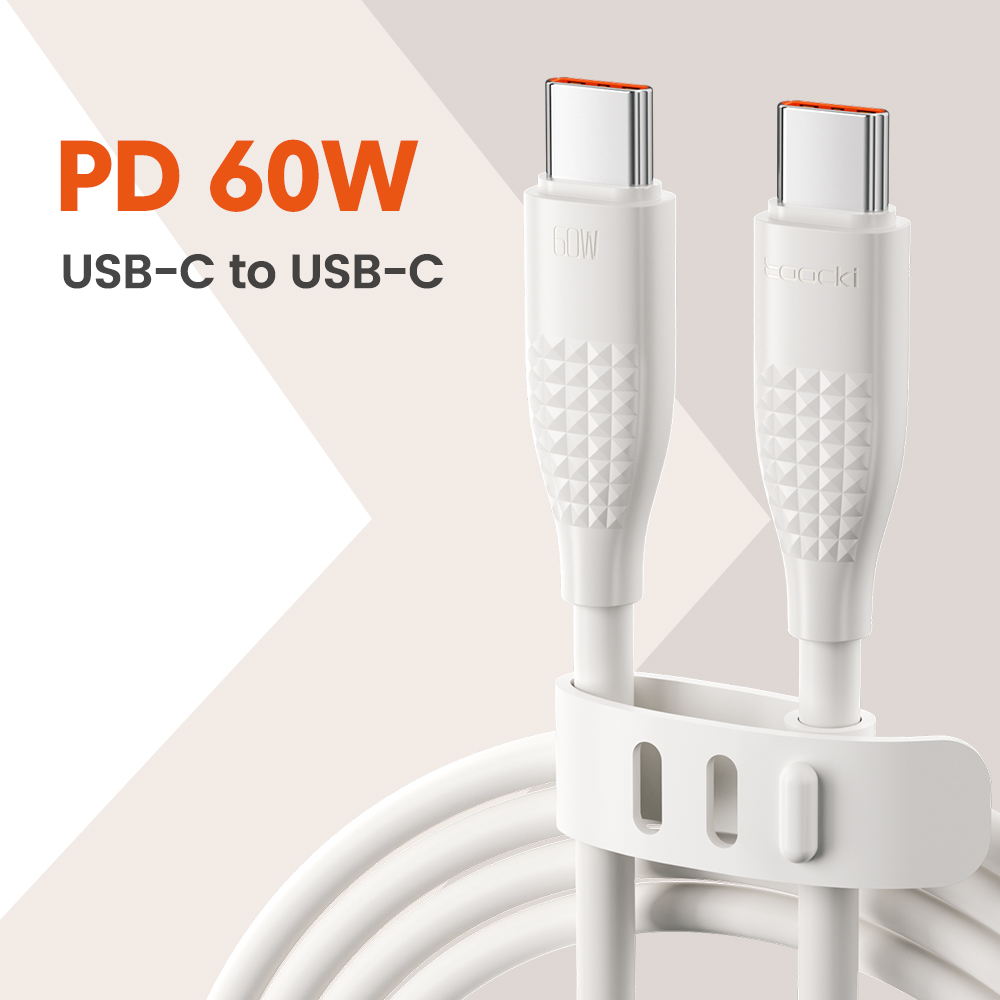 Toocki 100w usb c til type c-kabel hurtigladekabel datakabel til iphone 15 macbook huawei xiaomi poco samsung-kabel: Hvit / 1.2m