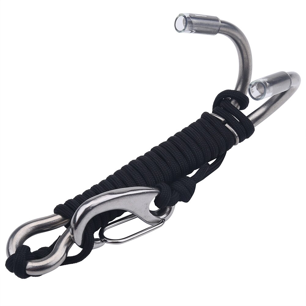 Scuba Diving Double Dual Stainless Steel Reef Drift Hook with Line and clips Hook for Current Dive Underwater: black