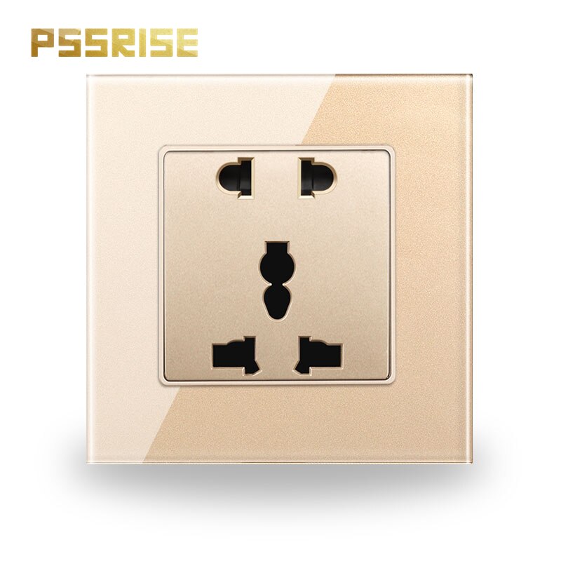 G11 PSSRISE Universal five-hole Socket Tempered Glass panel Wall Outlet Grounded Type household power socket home improvement: gold