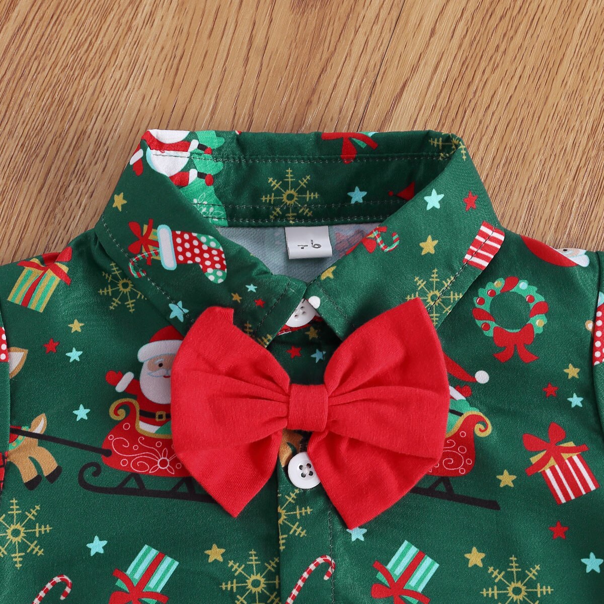 Christmas 0-24M Baby Girls Boys Bodysuits Santa Print Short Sleeve Bow Tie Gentleman Party Jumpsuits