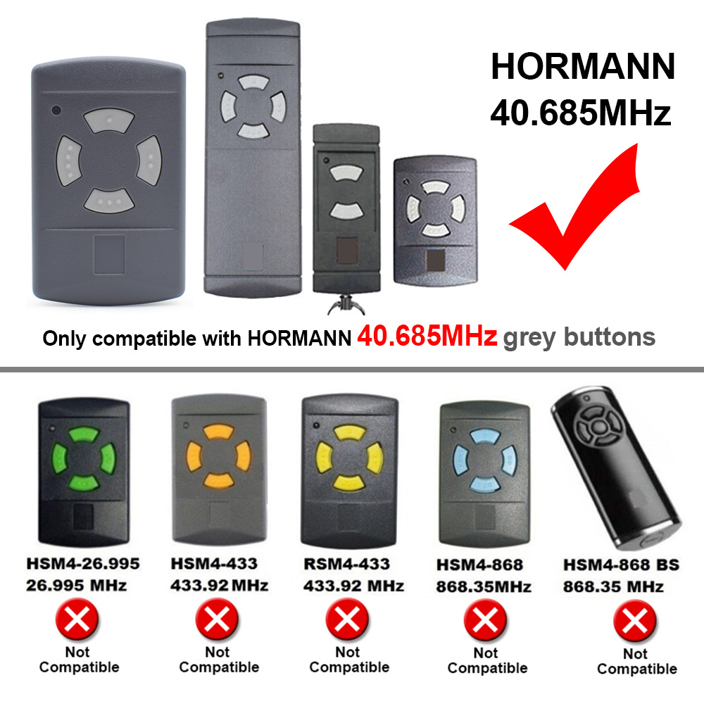 HORMANN HSE2-40 HSE4-40 HS2-40 HS4-40 HSM2-40 HSM4-40 télécommande de porte de Garage HORMANN 40.685MHz bouton gris