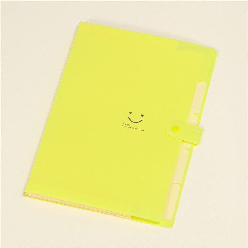 A4 Kawaii Smile Waterproof A4 File Folder 5 Layers Bags Expanding Wallet Bill Folders For Documents Carpeta: Yellow