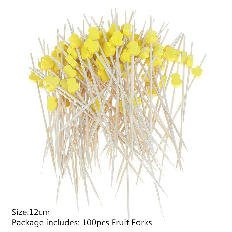 100pcs 9/12cm Bamboo Food Picks Buffet Cupcake Fruit Fork Party Cake Dessert Salad Vegetable Sticks Cocktail Toothpick Skewer