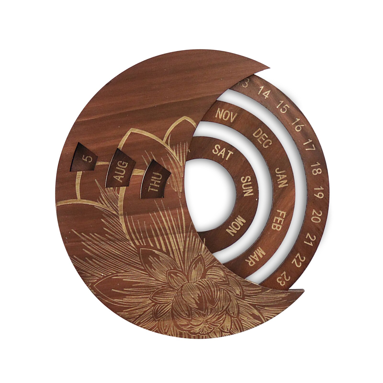 Wooden Wall Calendar Round Multifunctional Perpetual Calendar Home Office Wall Hanging Calendar Vintage Handicraft: Brown