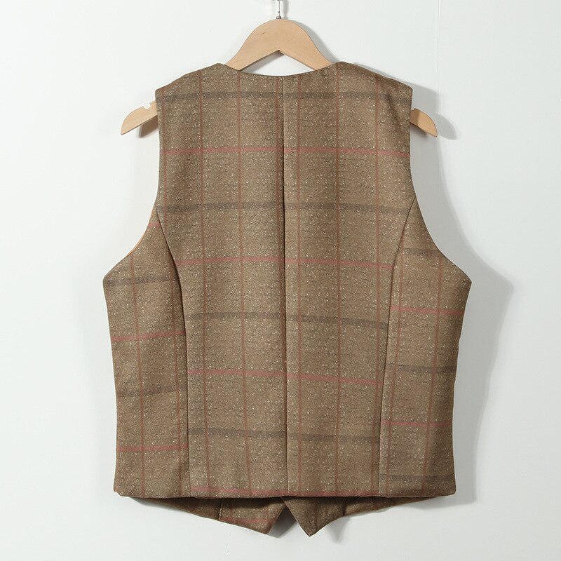 Herr väst toppar casual vintage ull blandning tweed krage retro lapel västar solid färg all-match