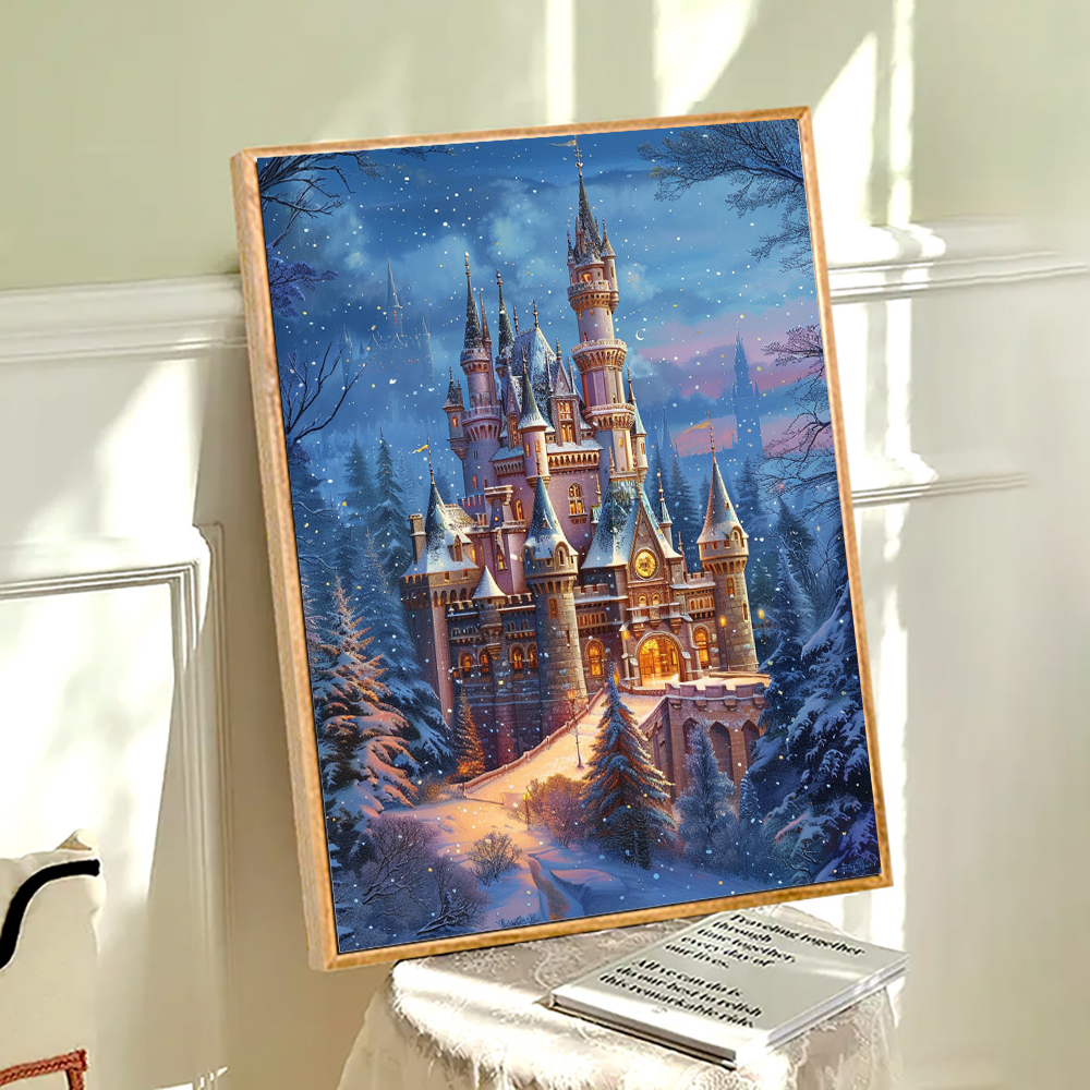 DIY 5d Schloss Schnee ansicht Diamant malerei Voll diamant Mosaik Kreuz Stickerei Dekoration hängende Malerei, 30x40cm gerahmt