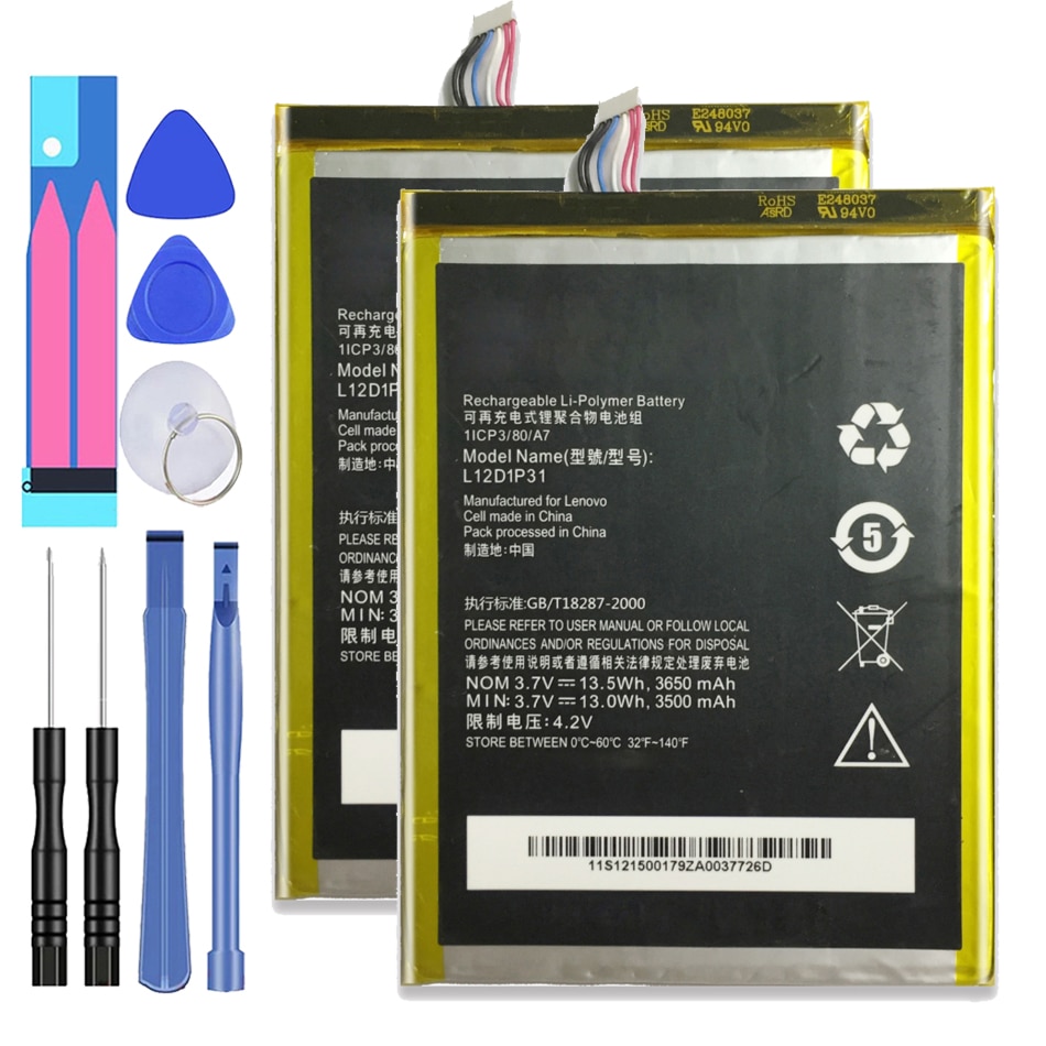3650mAh Replacement Battery for Lenovo IdeaTab L12D1P31 L12T1P33 - Compatible with A1000 A1010 A5000 A3000