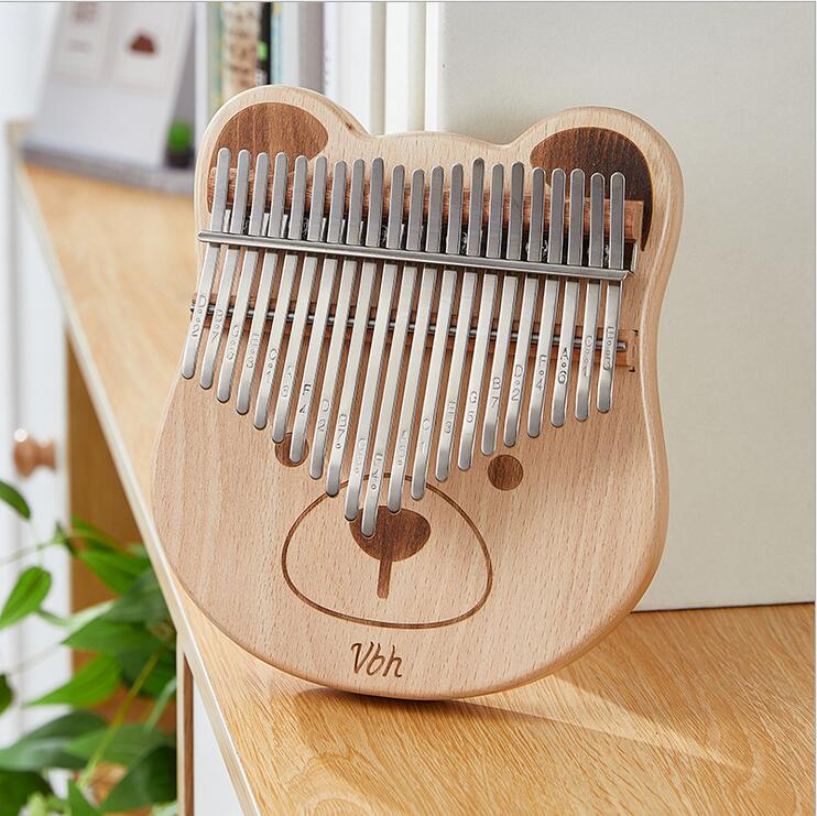 21 Keys Kalimba Thumb Piano,Portable Mbira Transparent Acrylic Wood Finger Piano,Musical Instrument for Beginners with Bag: Wood bear