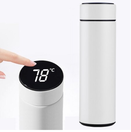 Termo de acero inoxidable con pantalla de temperatura, taza de café de viaje, té, leche, taza , termo inteligente: Blanco