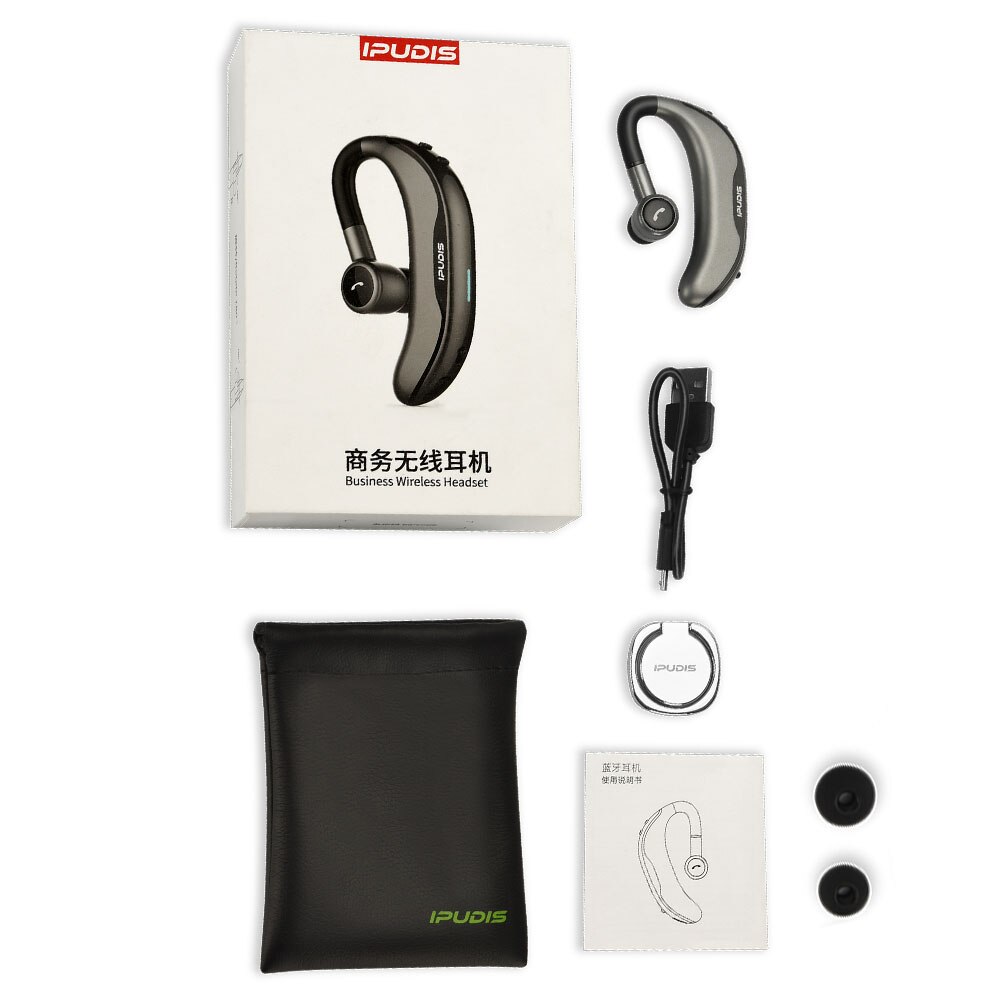 IPUDIS Bluetooth Oortelefoon Draadloze Handfree Single Oorhaak Headset 170mAh 17H Spreektijd met Microfoon voor Automobilist: iBS01Gray