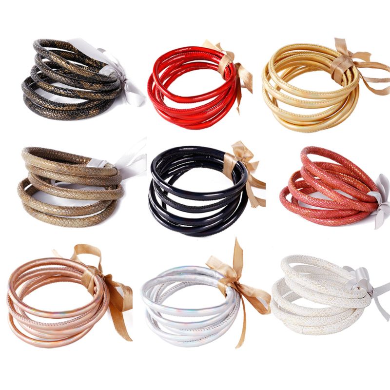 5Pc Della Boemia Scintillio Gelatina Del Braccialetto Del Braccialetto impostato Bowtie dell'UNITÀ di ELABORAZIONE di Cuoio Del Cerchio Bracciali in Polvere Rivestimento Gioelleria Raffinata E Alla Moda Leggero