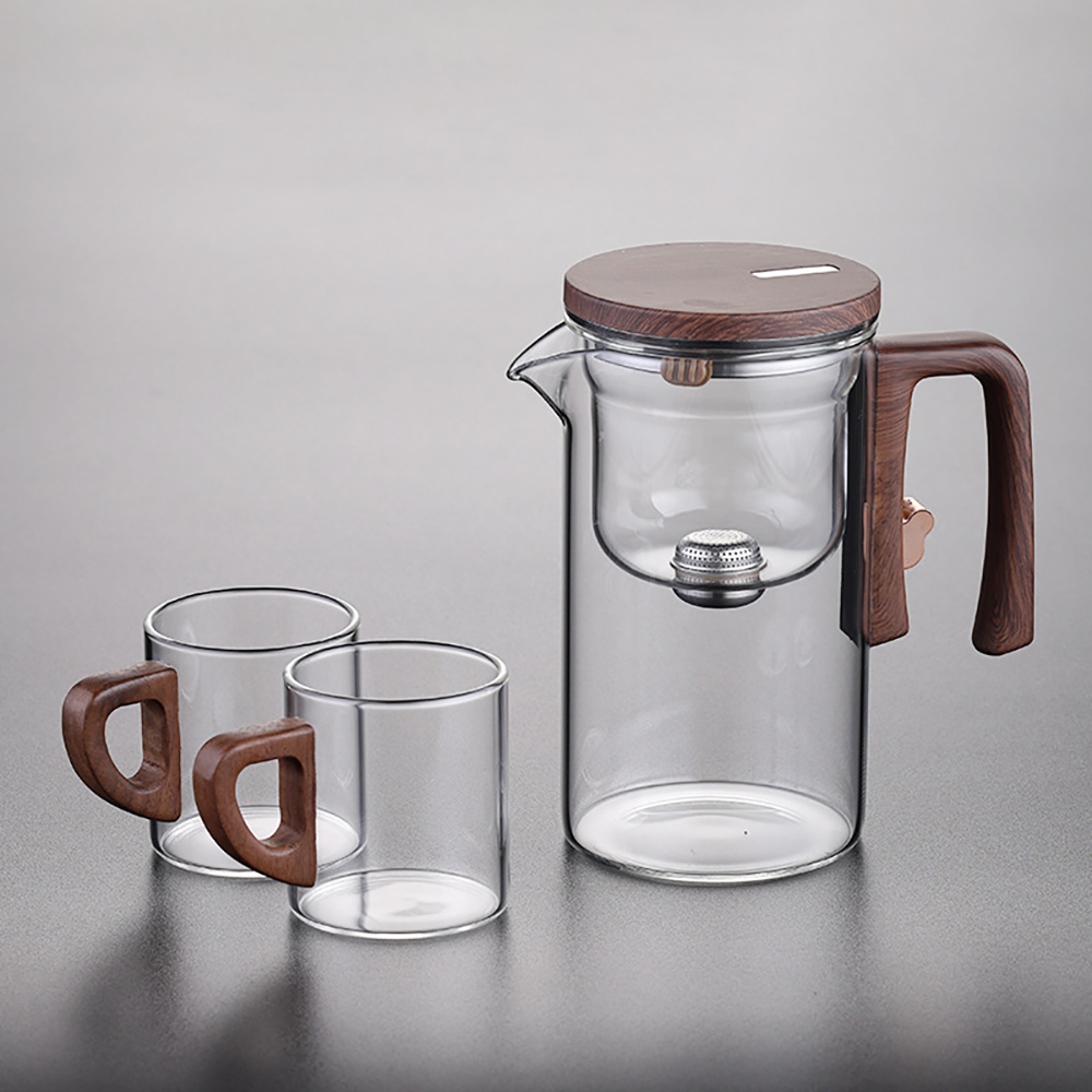 Glas Teekanne Wasserkocher Infuser 520ML/720ML Teekanne Wasser Trennung Innen Magnet One Click Magnetische Schalter tee Filtration Tasse Set: Dunkelgrau