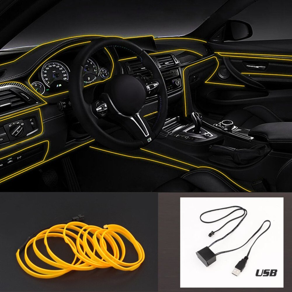 1m led el-licht neon touw auto dans gloeiende lichtstrip  + 3v/12v controller usb-stick auto decoratie licht auto styling feestdecoratie