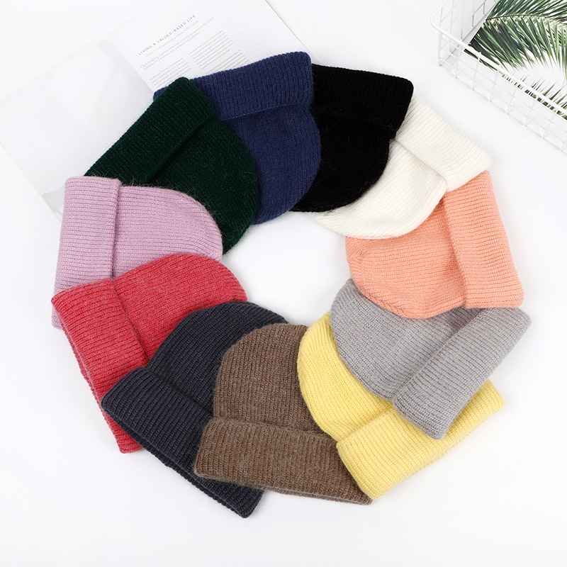 Vrouwen Winter Hoed Gebreide Beanie Muts Kasjmier Gebreide Hoeden Voor Vrouwen Cap Winter Herfst Konijnenbont Dames Solid Mutsen Bonnet