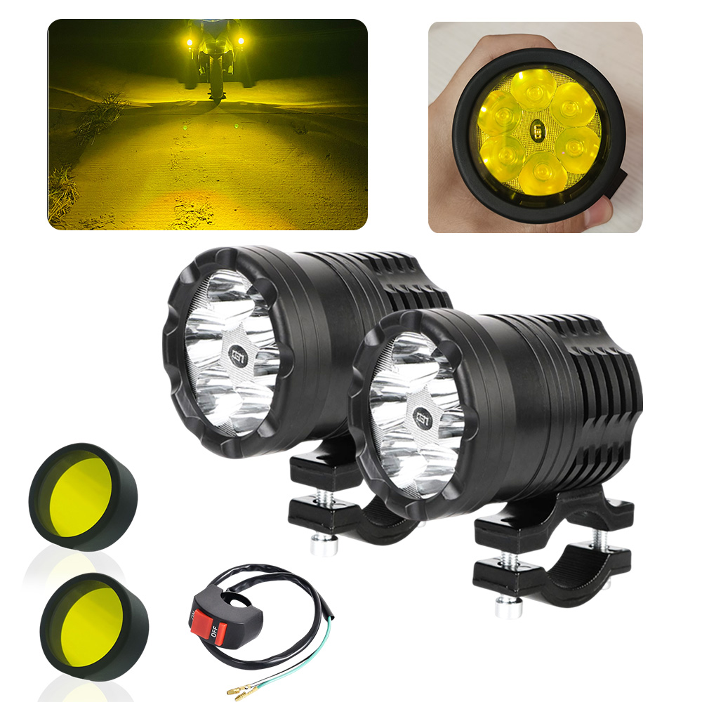 Additional Led Headlights For Motorcycle Fog Lights High/Low/Strobe Auxiliary Front Spotlights Long Range Round Flashing Lights: black