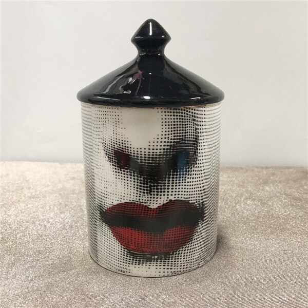 Vintage Style Black Lid Candle Holder Handmade Candles Jar Retro Lina Face Storage Makeup Ceramic Craft Home Decoration Jewerlly: 4